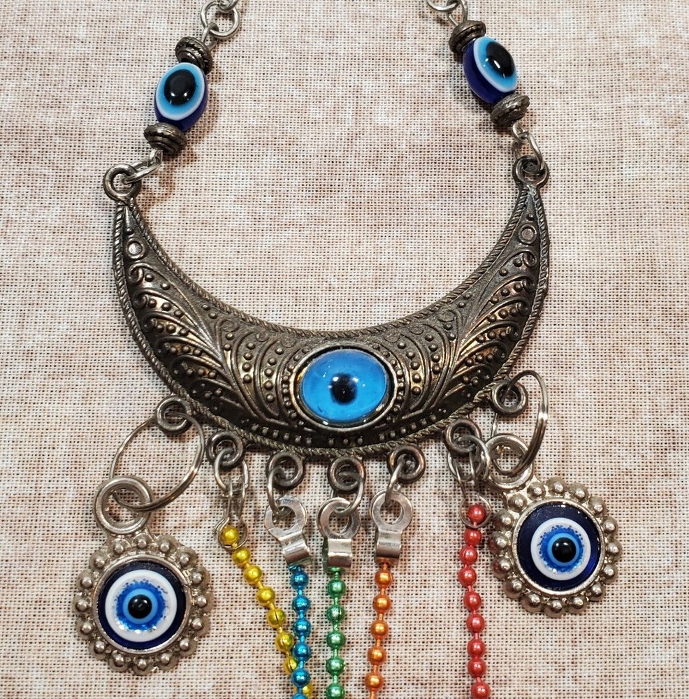 Large Evil Eye Suncatcher Beautiful Metal Glass Wings Rainbow Chains Crystals
