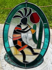 Kokopelli Southwestern Art Stained Glass Panel/Sun Catcher ~13”