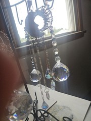 Suncatcher Sparkling Vintage Prisms, Faceted Crystals, Beads. Metal Swan