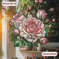 Custom Rose Bouquet Suncatcher Acrylic Stained Glass Style
