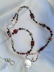 Red & Black Suncatcher Australian Handmade Cut Crystals Czech Beads Heart, Hamsa