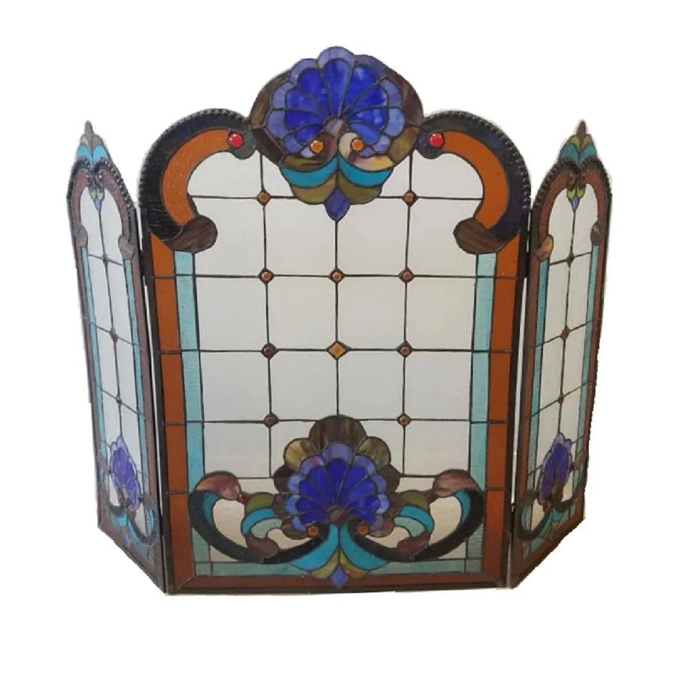 Fireplace Screen Stained Glass Tiffany Style Victorian Design