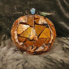 Stained Glass Jack-o-lantern Pumpkin – Missing 2 Pieces Of Glass