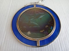 VIVA Dolphin Ocean Fish Stained Glass Sun Catcher Round 6 3/4″ Diameter