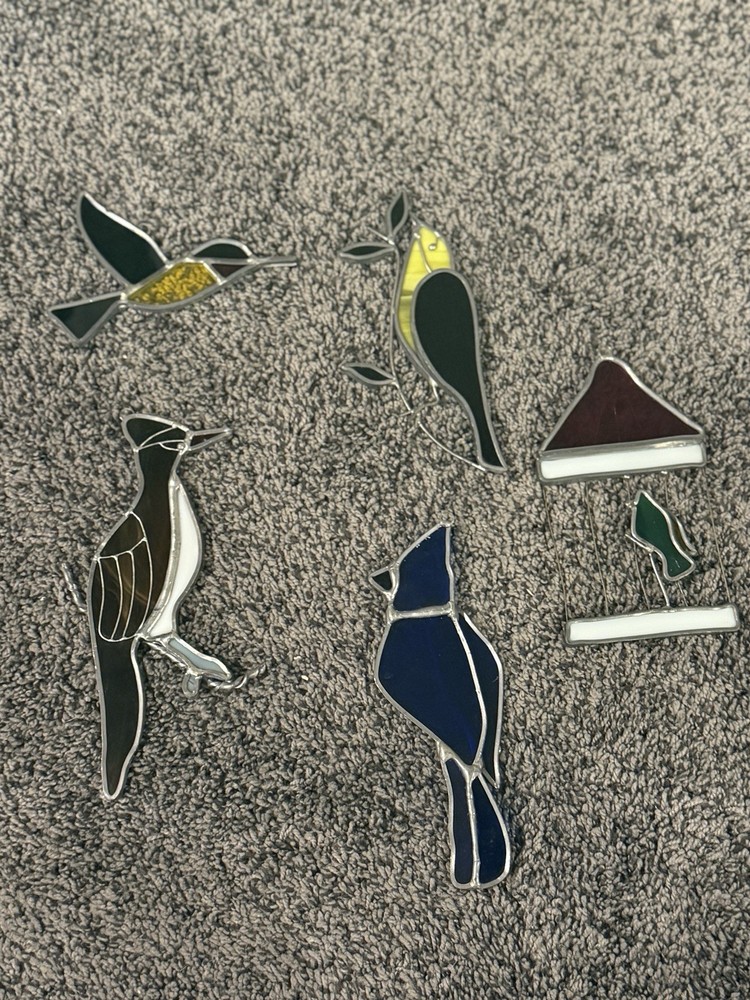 VTG Stained Glass Birds Window SunCatchers Lot Of 5