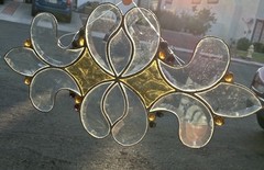 Arts & Crafts Stained Glass Suncatcher Amber Slag Glass 19”