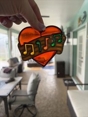 Vintage Suncatcher Heart Musical Notes Ornament Stained Glass Style