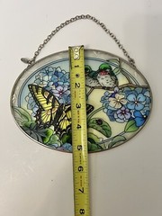 Amia Denver Co Hand Painted Monarch Butterfly Birds Flowers Suncatcher 7”x5”