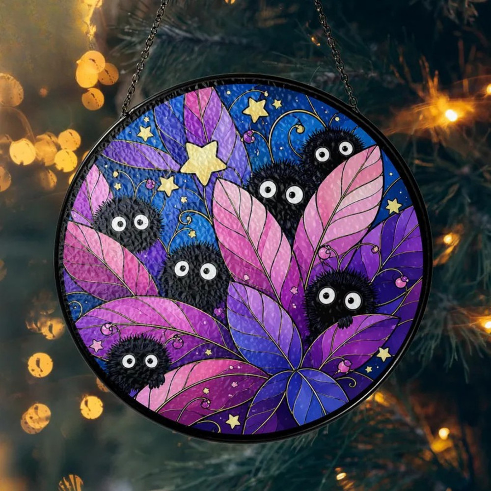 Soot Sprite Stained Glass Window Hanging, Cute Anime Decor, Kawaii Spirit Art