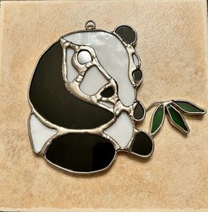 Vintage Handmade Stained Glass Panda Bear