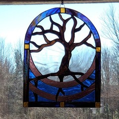Tree Of Life Stained Glass Window Panel Suncatcher, Contemporary Arch Design