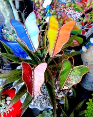 Stained Glass Garden Stakes Alocasia Stems (x4 Multicolor) Gifts Decor