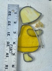 Vintage Stained Glass Girl W/ Bouquet Suncatcher Window Decor Yellow