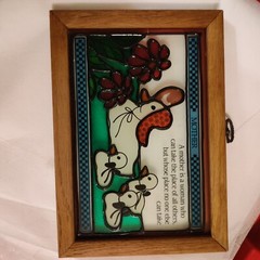 painted Glass Sun Catcher Ducks Mother Verse Wood Framed See Pics For Condition
