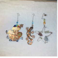 Metal Wire Glass Stone Multicolor Hanging Suncatcher Lot 3 Noah’s Ark Gecko Star