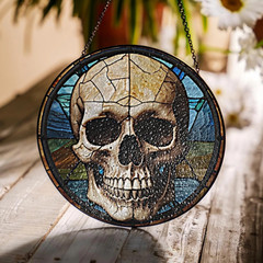 Skull Stained Glass Window Hanging Suncatcher Horror Halloween Gift For Friends