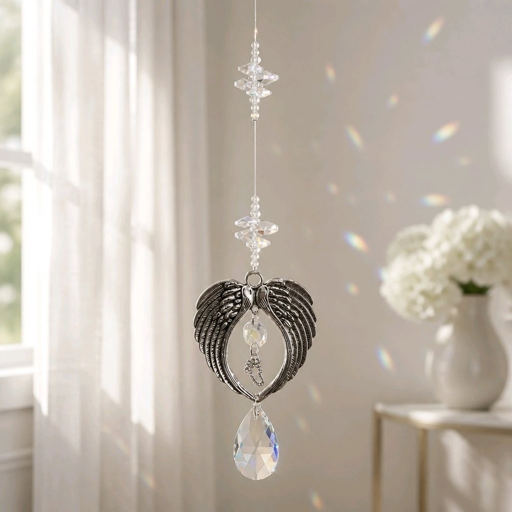 Angel Wing Baby Memorial Crystal Suncatcher Baby Feet Christening Gift Handmade