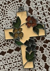 Cross Flowers Easter Stained Glass Window Suncatcher Ornament Metal 4 Inch
