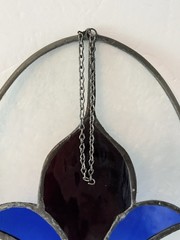 2 Handmade Hanging Stained Blue & Black Sun Catcher Tulip Floral 12.5″T x 8″W