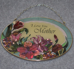 #7154 MEDIUM OVAL I LOVE YOU MOTHER SUNCATCHER RIPPLE GLASS HAND PAINTED DECOR