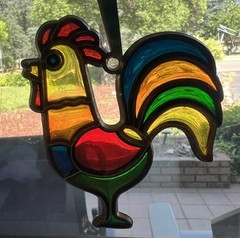 VTG 3.5″ Stained Glass Rooster Colorful Suncatcher Window Hanger Chicken Country