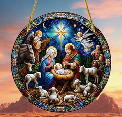 Acrylic Christmas Nativity/Holy Family Suncatcher-2D-Stained Glass Look-5.9in