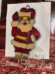 Santa Claus Stained Glass Look Chistmas Suncatcher Window Decoration Vtg New