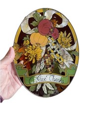 Joan Baker Handpainted Stained Glass Sun Catcher Give Thanks New Old Stock 9”