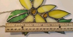 Hanging Handcrafted Yellow Flowers W/Green Leaves Hanging Suncatcher 7.5″ x 6″