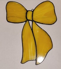 Suncatcher Stained Glass Art Yellow Bow Ribbon
