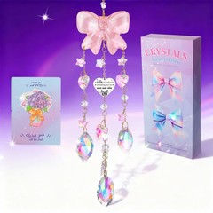Crystal Sun Catchers Indoor Window,Pink Bow Decor Sun Catcher for Sister Gift…
