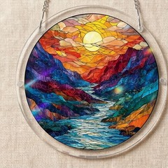 Colorful Sunset Mountain Acrylic Puzzle Suncatcher Unique Birthday Gift Idea