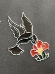 Handmade Stained Glass Hummingbird & Flower Suncatcher (C652)