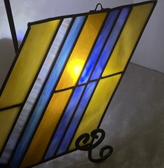 Stained Glass Stripes Brown Blue SunCatcher For Windows Earth tones