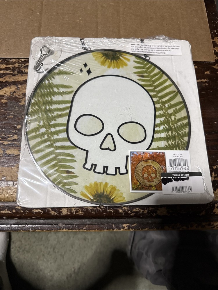 Target Bullseye – Sunflower Skull Design – Glass Sun Catcher -8” Round