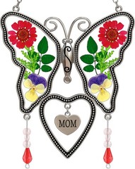 Butterfly Suncatcher Plus Mom Stained Glass Heart with Cross Charm Window Hanger