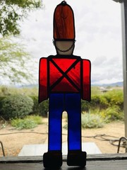 Christmas Toy Soldier Stained Glass Suncatcher Vintage Hand Made Window Hanging
