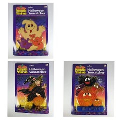 3 Vintage Halloween Suncatcher Window Decorations Ghost Witch Pumpkin Time