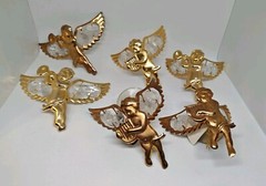 Lot of 6 KG & C Inc. Gold Tone Cherubs with Austrian Crystals.