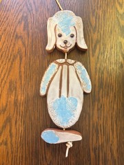 Pacific Stoneware Pottery Poodle Wind Chime Wall Hanging Decor 1960s 13″ L