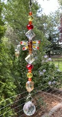 Handmade LampWork Glass Brown Dragonfly Small Beaded Sun Catcher 2