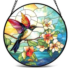 Colorful Hummingbird Stained Glass Suncatcher for Garden Home Decor, 6.3″