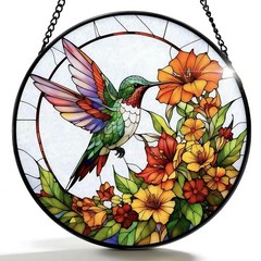 Hummingbird Stained Glass Suncatcher – 7.8 Inch Garden Decor Gift