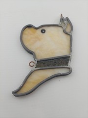 Stained Glass Dog Handcrafted Tan Beige Colored Puppy Sun Catcher 4.75″ Vintage