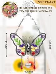 Gifts for Grandma Butterfly Suncatcher with Pressed Flower Wings and a Silver…
