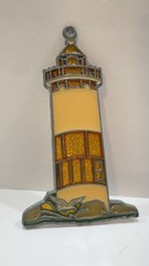 Vtg Yellow White LIGHTHOUSE SUNCATCHER (NAUTICAL SUNCATCHERS) Sparkle