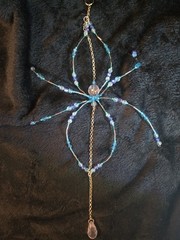 Blue and White Beaded Spider Suncatcher with Teardop Bead