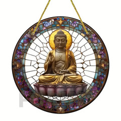 Tathagata Buddha Sakyamu Acrylic Stained Glass Effect Suncatcher Window Hanging