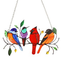 Multicolor Metal Panel Lovely Birds Stained Suncatcher Window Hanging Home Decor
