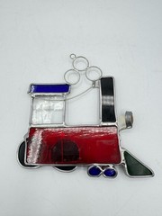 Vintage Stained Glass Train Suncatcher – Handmade Steam Locomotive Window Art